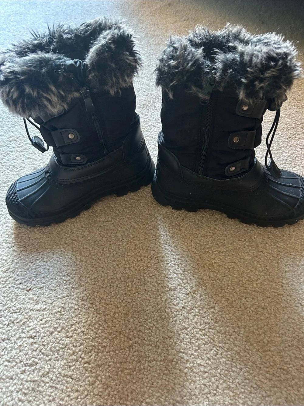 Kids Black Faux-Fur Lined Rain & Snow Boots